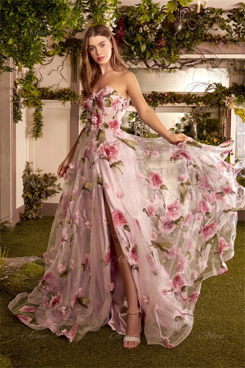 Aileen's 3D Flower Embroidery Party Dresses. An Elegant Choice for Long Wedding Celebrations – Luxurious Chiffon, Sweetheart Neckline, and a Touch of Sexy Robe Glamour.